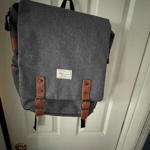 Gray Canvas Backpack with Brown Trim - Men